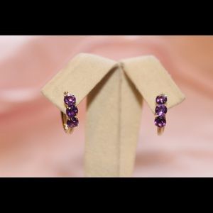 Solid 14kt Yellow Gold Earrings W/ Colored Stones